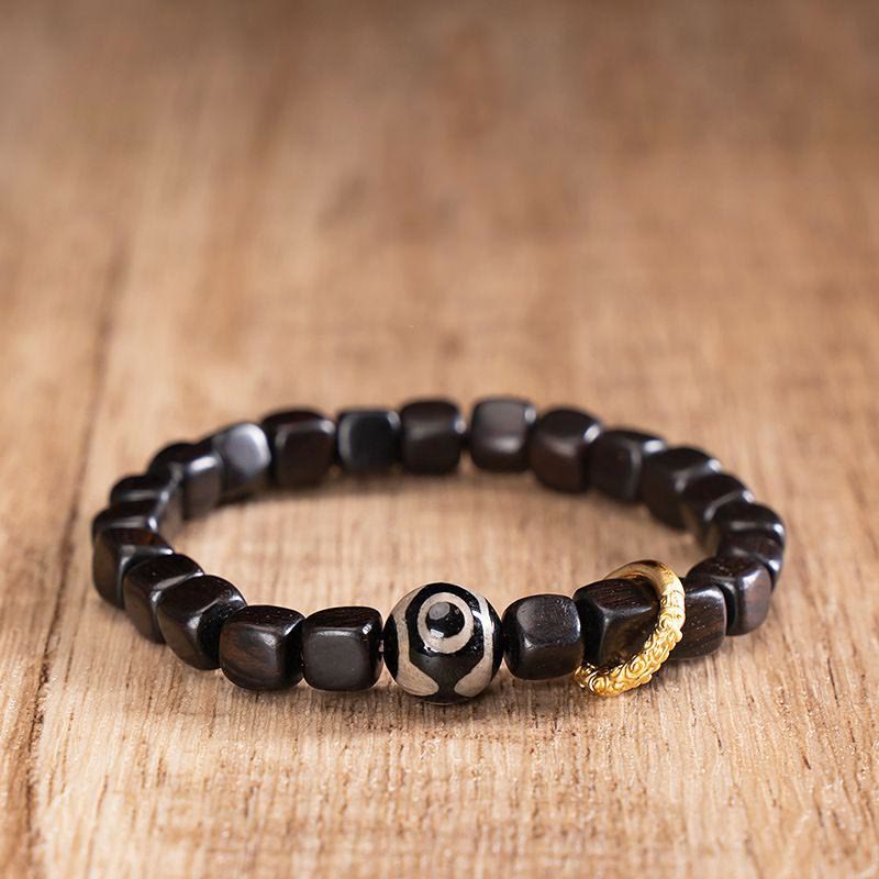 Fortune Jewel Tibetan Ebony Wood Dzi Bead Balance Calm Bracelet
