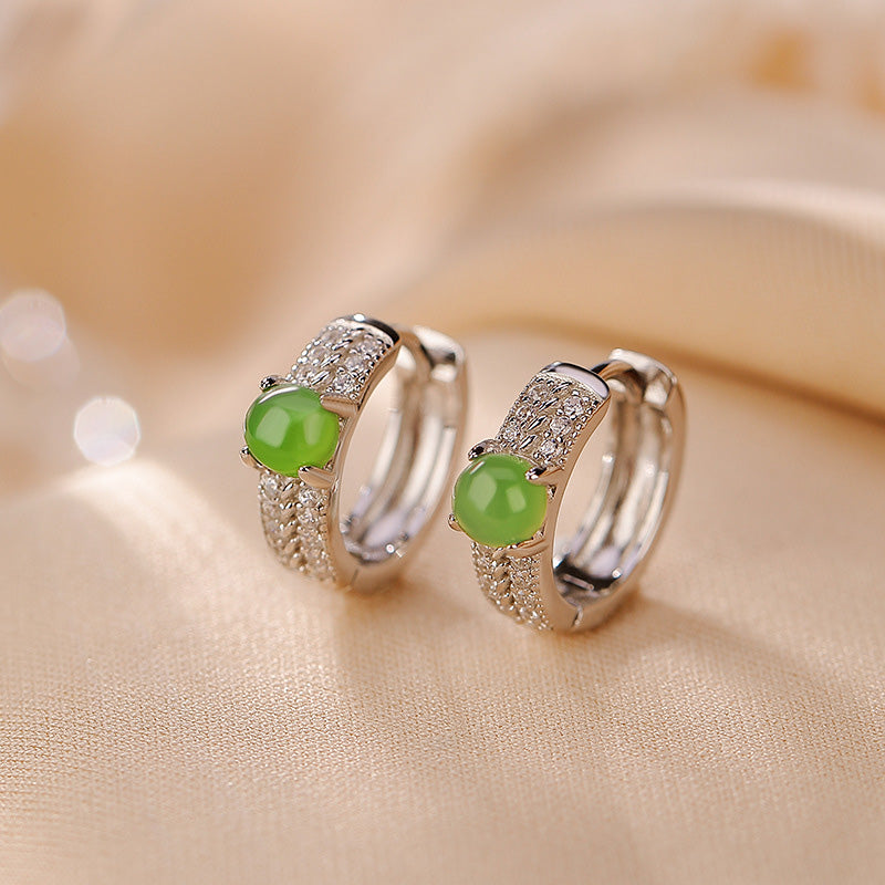 Fortune Jewel 925 Sterling Silver Round Cyan Jade Success Stud Earrings