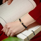 Fortune Jewel Black Obsidian Jade Om Mani Padme Hum Strength Couple Magnetic Bracelet