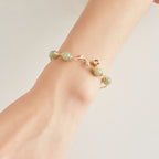 Fortune Jewel 14K Gold Plated Hetian Jade Golden Rose Flower Luck Chain Bracelet