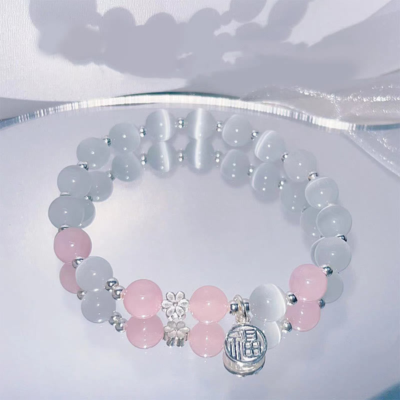 Fortune Jewel Cat's Eye Crystal Peach Blossom Bell Fu Character Charm Support Bracelet