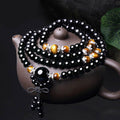 Fortune Jewel 108 Beads Natural Black Obsidian Tiger Eye Mala Bracelet