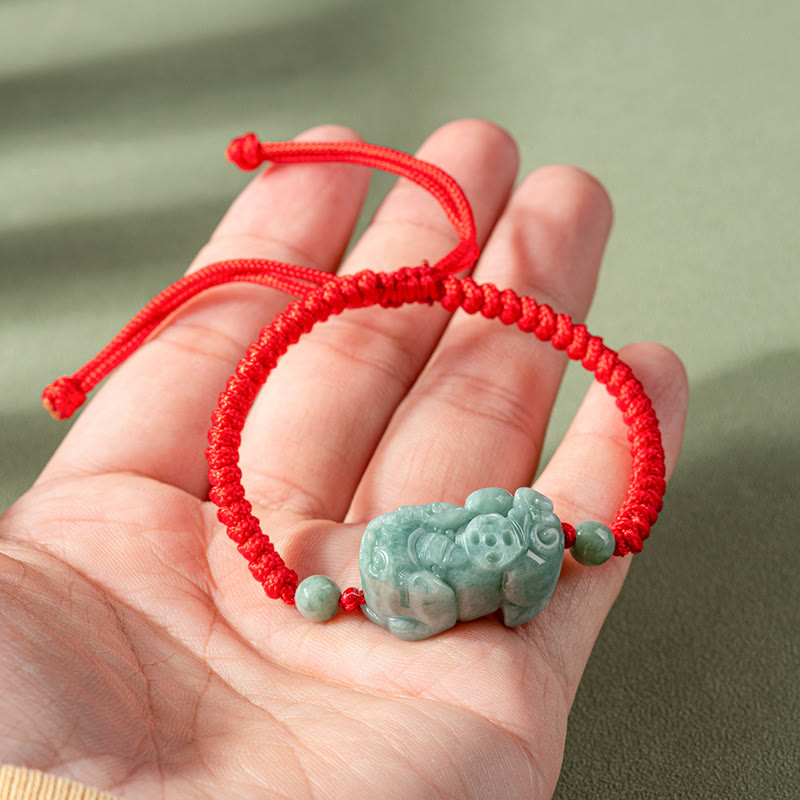Fortune Jewel Handmade Natural Jade PiXiu Protection King Kong Knot Braided String Bracelet