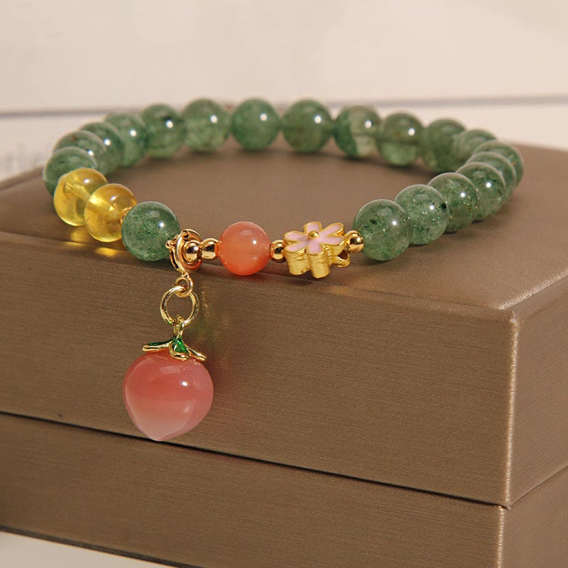 Fortune Jewel Natural Green Strawberry Quartz Love Peach Charm Bracelet