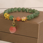 Fortune Jewel Natural Green Strawberry Quartz Love Peach Charm Bracelet
