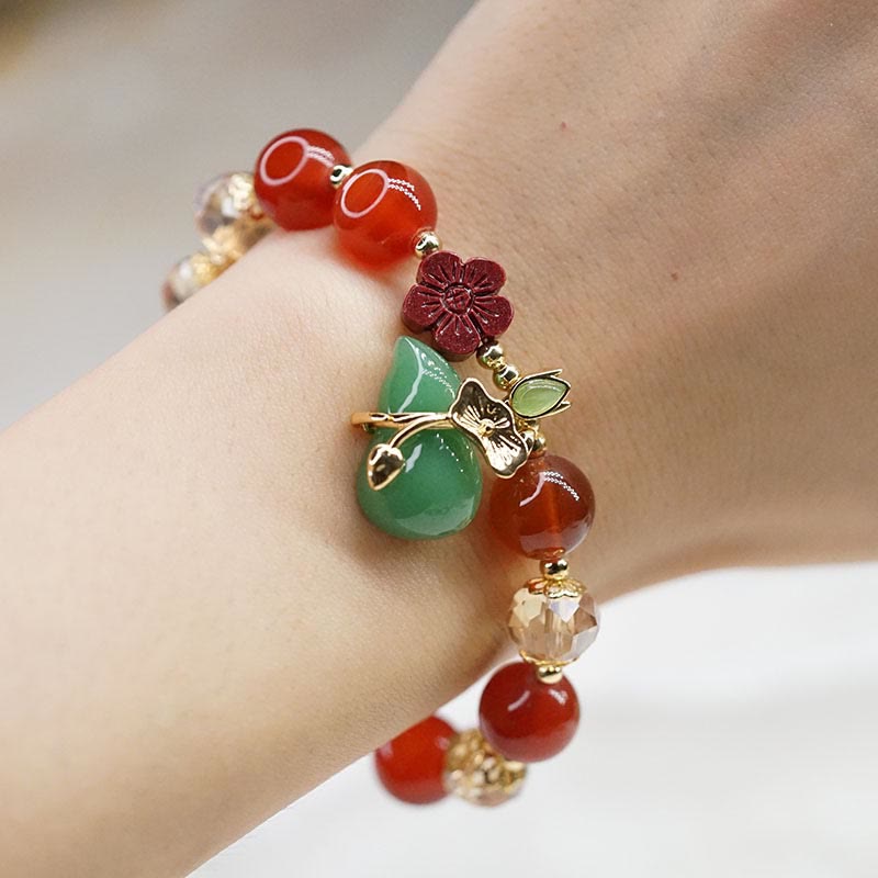 Fortune Jewel Natural Red Agate Green Agate Gourd Cinnabar Flower Beads Confidence Bracelet