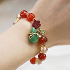 Fortune Jewel Natural Red Agate Green Agate Gourd Cinnabar Flower Beads Confidence Bracelet