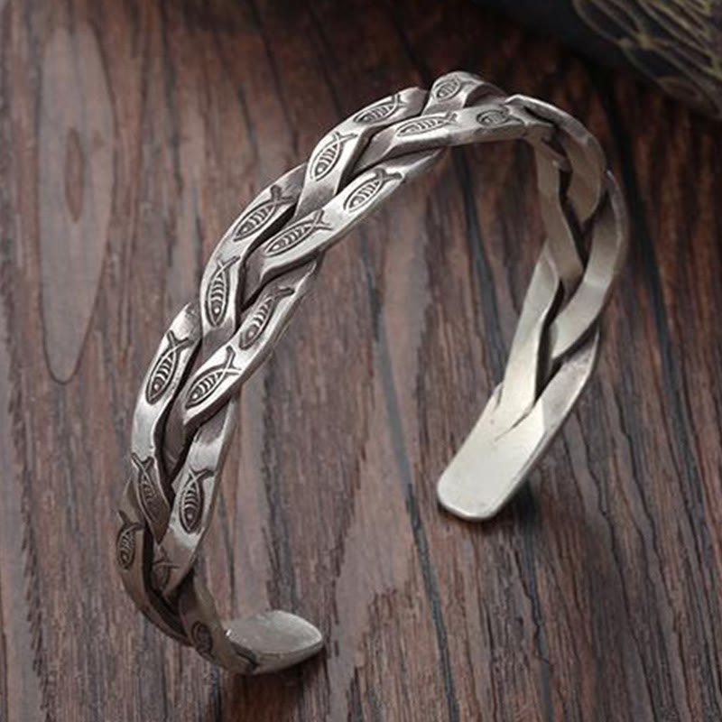 Fortune Jewel Koi Fish Twisted Design Luck Wealth Cuff Bracelet Bangle