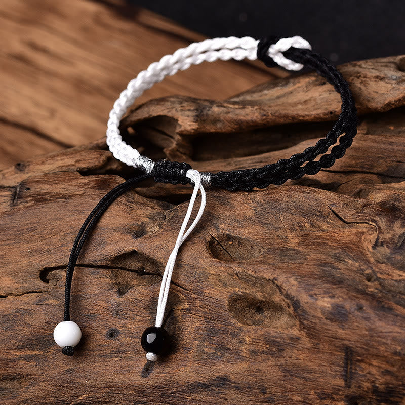 Fortune Jewel Handmade Black White Rope Braided Healing Bracelet