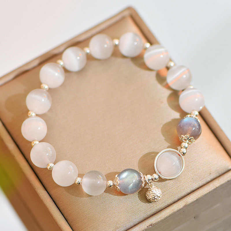 Fortune Jewel 925 Sterling Silver Cat Eye Moonstone Love Support Bracelet
