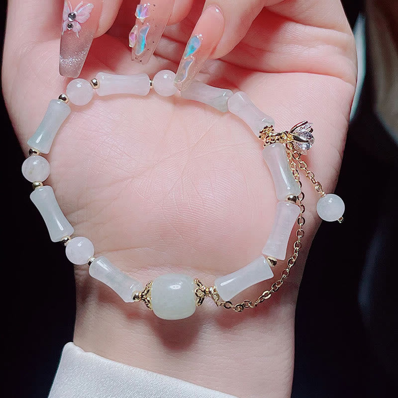 Fortune Jewel Tianshan White Jade Bamboo Pattern Luck Blessing Bracelet