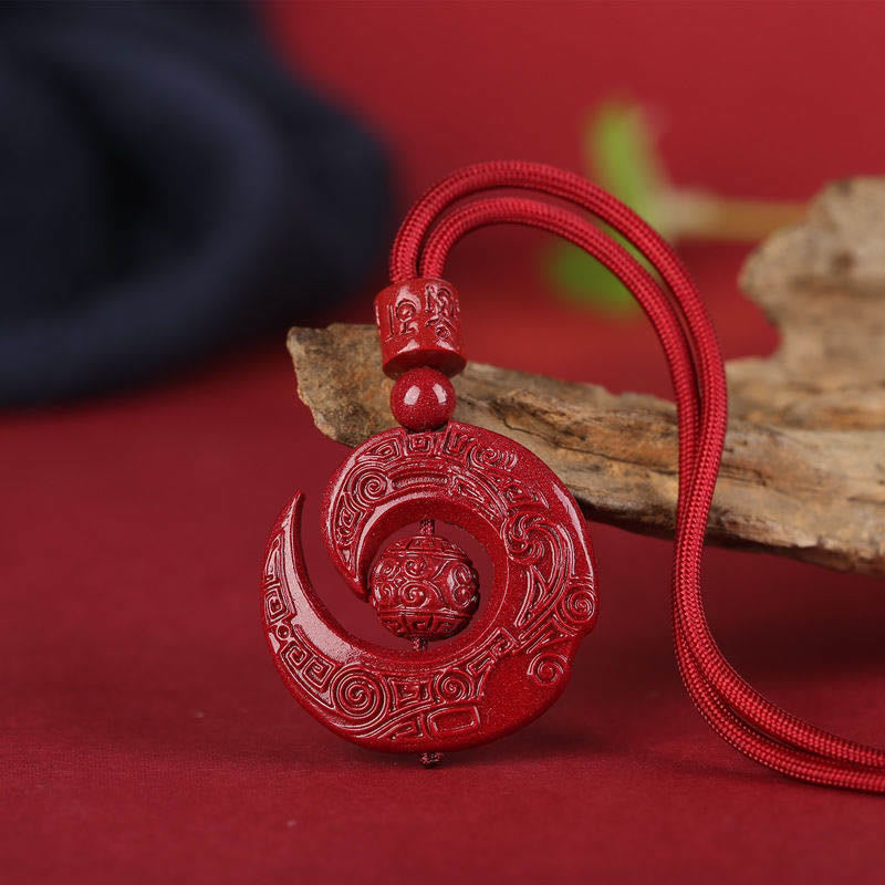 Fortune Jewel One's Luck Improves Design Patern Natural Cinnabar Concentration Necklace Pendant