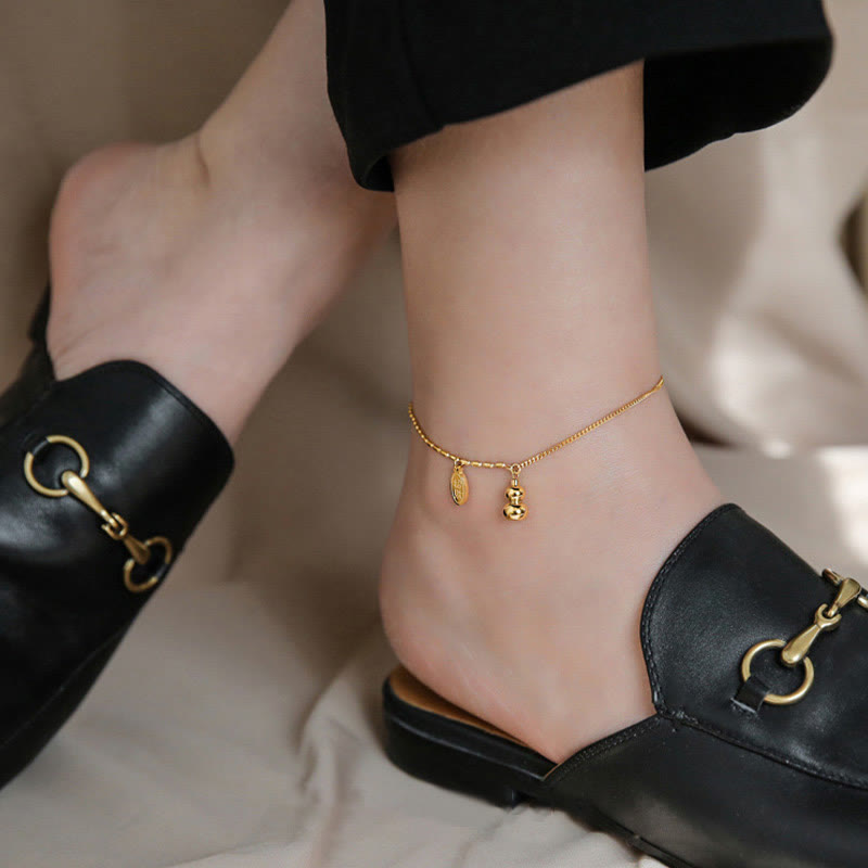 Fortune Jewel 18k Gold Plated Copper Lucky Gourd Design Wealth Buckle Anklet