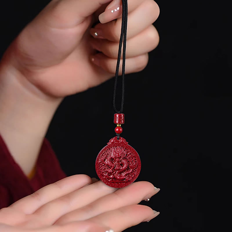 Fortune Jewel Year of the Dragon Natural Cinnabar Dragon Protection Necklace Pendant