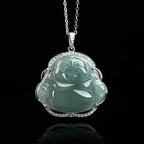 Fortune Jewel Laughing Buddha Natural Jade Luck Necklace Titanium Steel Chain Pendant Fortune Jewel