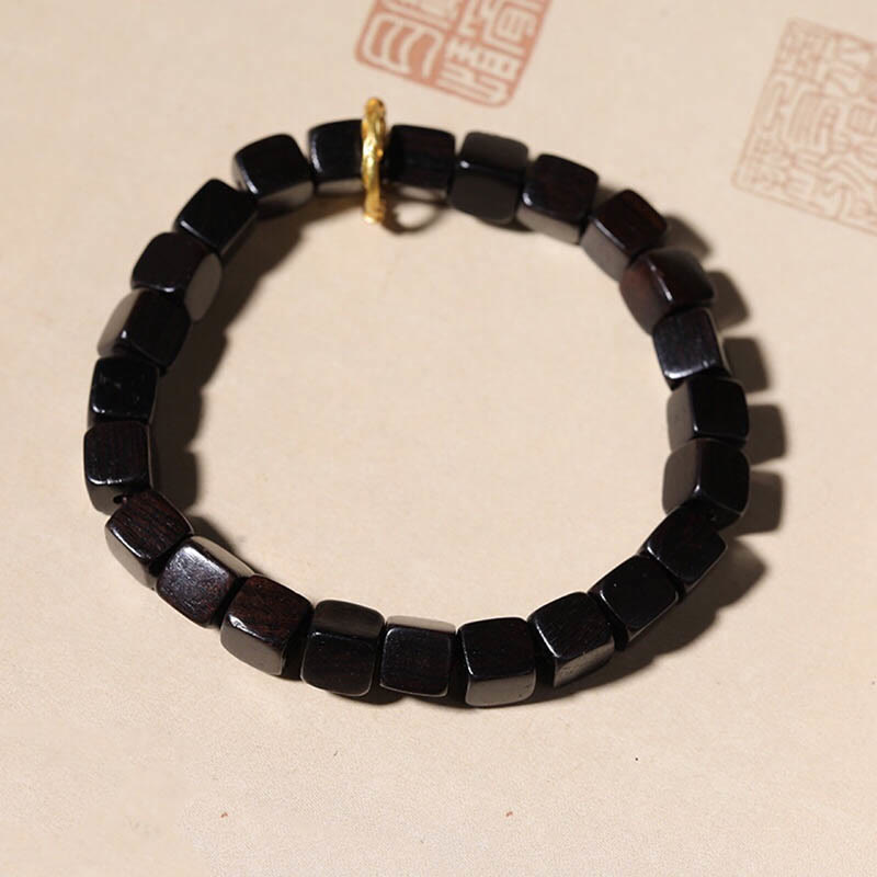 Fortune Jewel Tibetan Ebony Wood Square Beads Peace Calm Bracelet