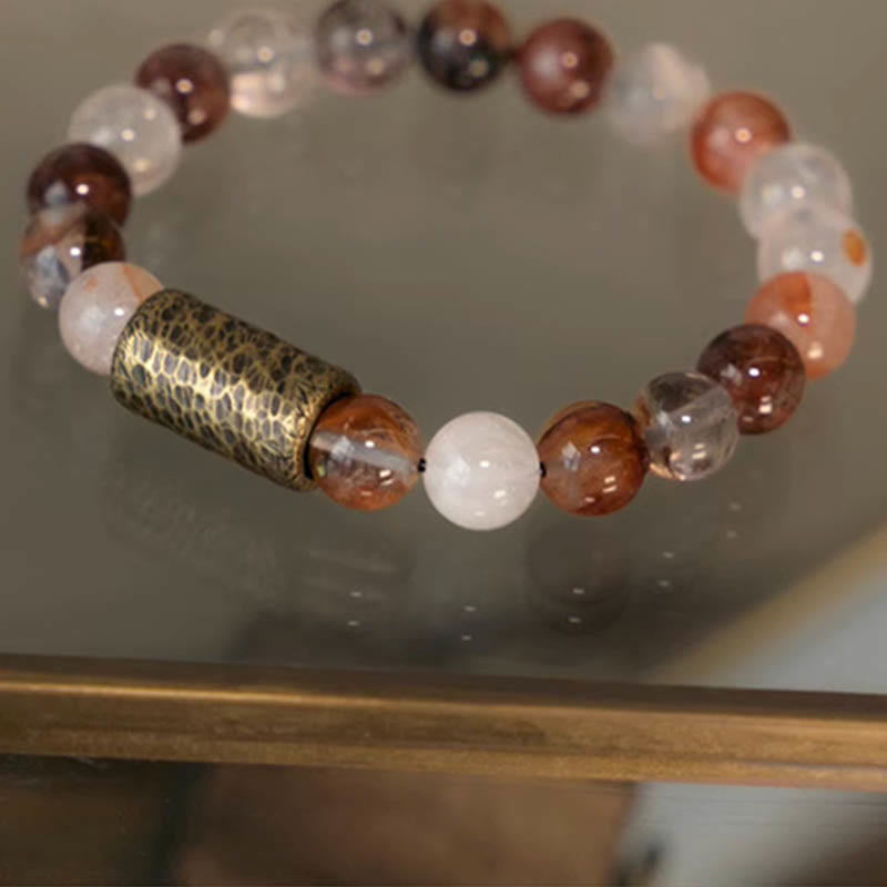 Fortune Jewel White Crystal Red Hematoid Quartz Gold Rutilated Quartz Purple Phantom Protection Bracelet