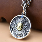 Fortune Jewel 925 Sterling Silver Green Tara Double Dorje Vajra Protection Necklace Pendant Fortune Jewel