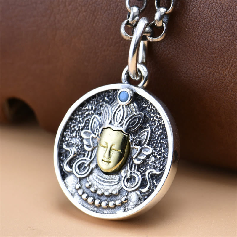 Fortune Jewel 925 Sterling Silver Green Tara Double Dorje Vajra Protection Necklace Pendant Fortune Jewel