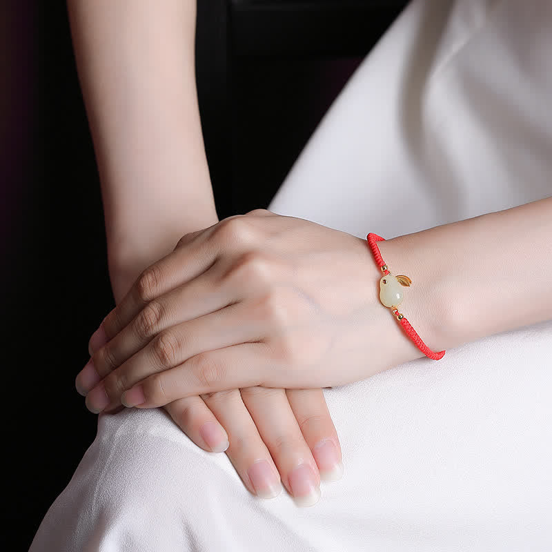 Fortune Jewel 925 Sterling Silver Year of the Rabbit Hetian White Jade Luck Red String Protection Bracelet