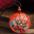 Fortune Jewel Zakiram Goddess of Wealth Painted Cinnabar Blessing Necklace Pendant