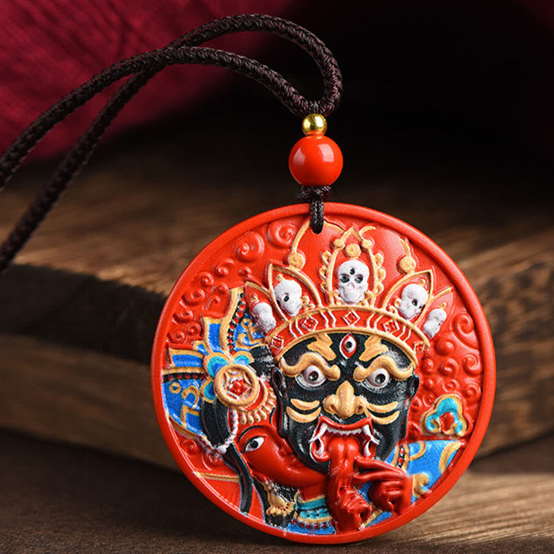 Fortune Jewel Zakiram Goddess of Wealth Painted Cinnabar Blessing Necklace Pendant