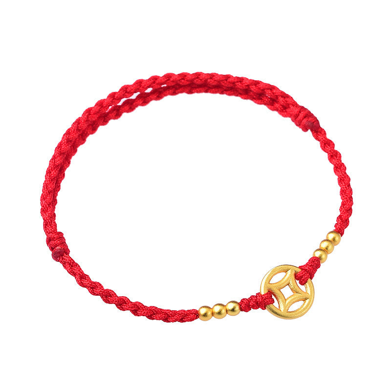 Fortune Jewel Copper Coin Strength Braided String Bracelet Anklet