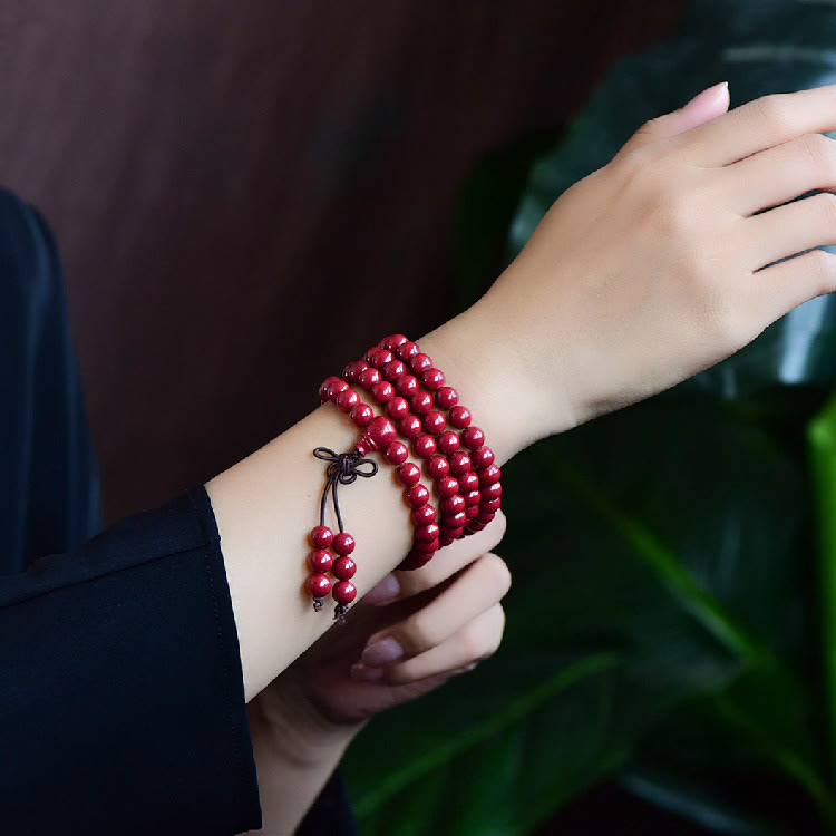 Fortune Jewel 108 Mala Beads Cinnabar Om Mani Padme Hum Pattern Engraved Blessing Bracelet