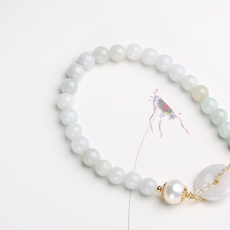 Fortune Jewel Natural Jade Pearl Peace Buckle Prosperity Luck Bracelet