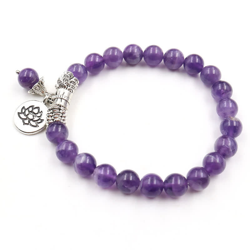 Fortune Jewel Amethyst Crystal Lotus Healing Balance Bracelet