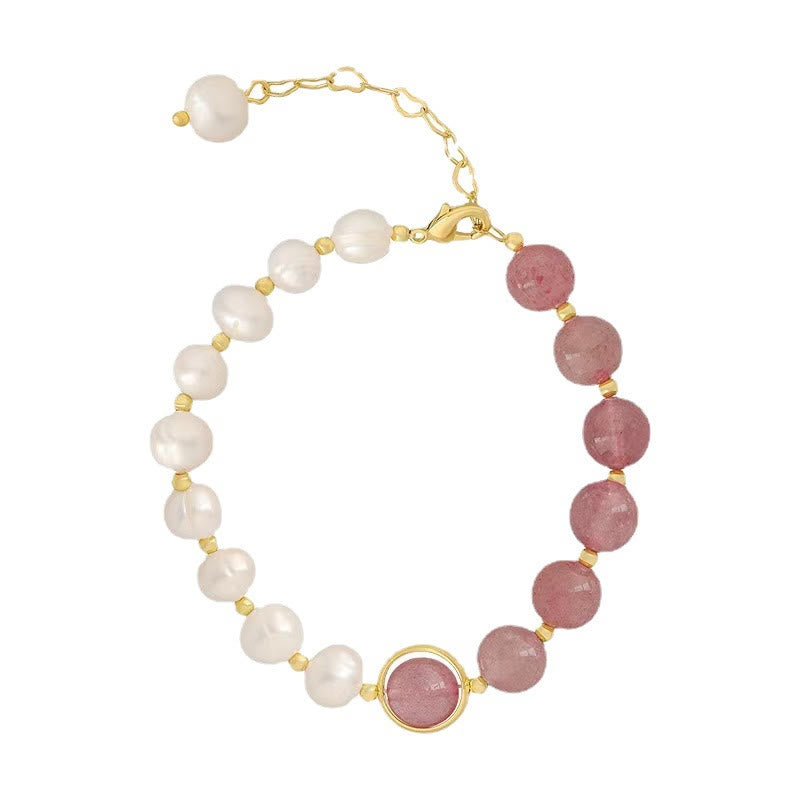 Fortune Jewel Natural Strawberry Quartz Pearl Love Positive Chain Bracelet