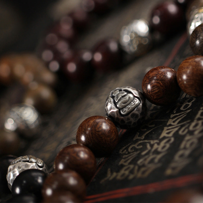 Fortune Jewel 999 Sterling Silver Green Sandalwood Small Leaf Red Sandalwood Buddha Cure Bracelet