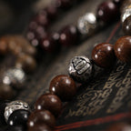 Fortune Jewel 999 Sterling Silver Green Sandalwood Small Leaf Red Sandalwood Buddha Cure Bracelet