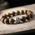 Fortune Jewel 999 Sterling Silver Green Sandalwood Small Leaf Red Sandalwood Buddha Cure Bracelet