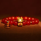 Fortune Jewel Year of the Dragon Natural Red Agate Copper Coin Attract Fortune Bracelet