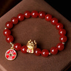 Fortune Jewel Year of the Dragon Natural Red Agate Copper Coin Attract Fortune Bracelet