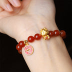 Fortune Jewel Year of the Dragon Natural Red Agate Copper Coin Attract Fortune Bracelet