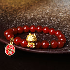 Fortune Jewel Year of the Dragon Natural Red Agate Copper Coin Attract Fortune Bracelet