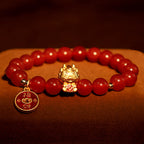 Fortune Jewel Year of the Dragon Natural Red Agate Copper Coin Attract Fortune Bracelet
