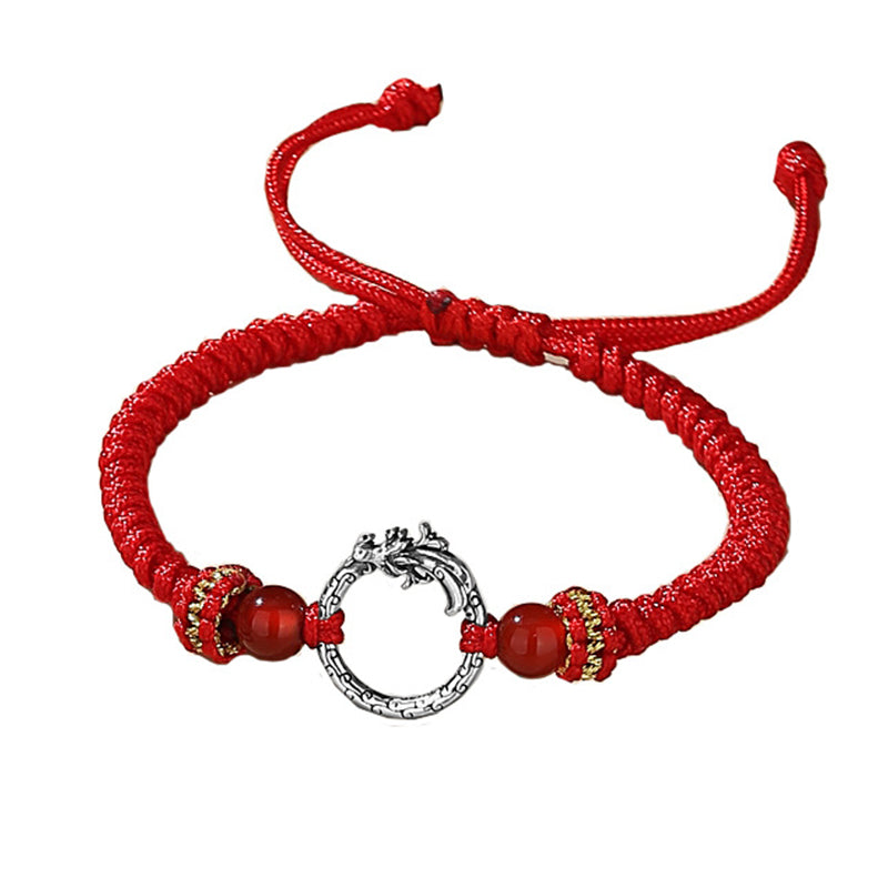 Fortune Jewel Handmade 925 Sterling Silver Year of the Dragon Phoenix Peace Buckle Luck Couple Bracelet