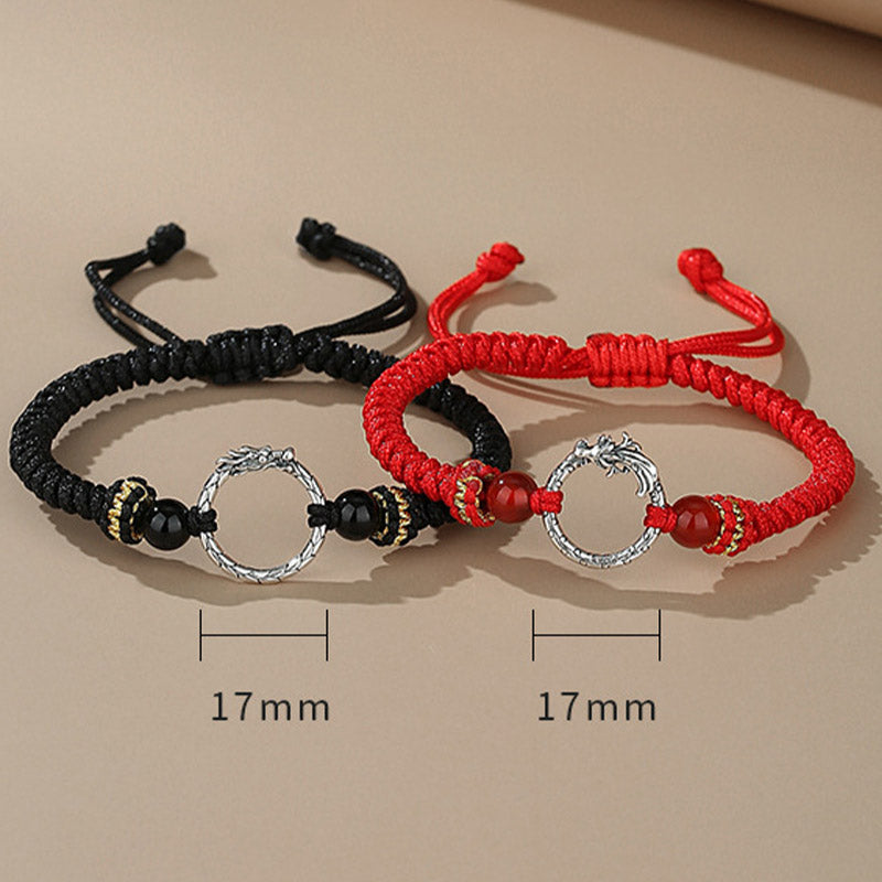 Fortune Jewel Handmade 925 Sterling Silver Year of the Dragon Phoenix Peace Buckle Luck Couple Bracelet