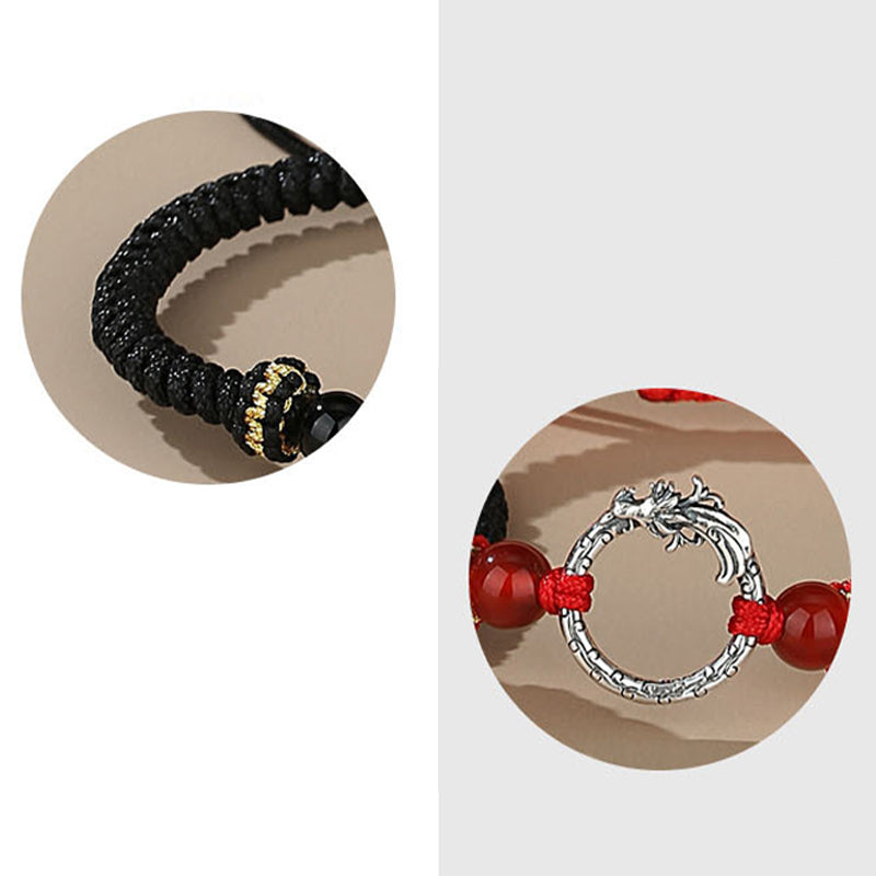Fortune Jewel Handmade 925 Sterling Silver Year of the Dragon Phoenix Peace Buckle Luck Couple Bracelet