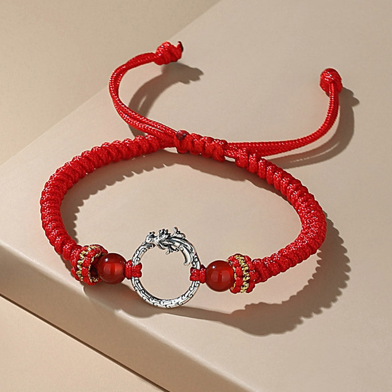 Fortune Jewel Handmade 925 Sterling Silver Year of the Dragon Phoenix Peace Buckle Luck Couple Bracelet