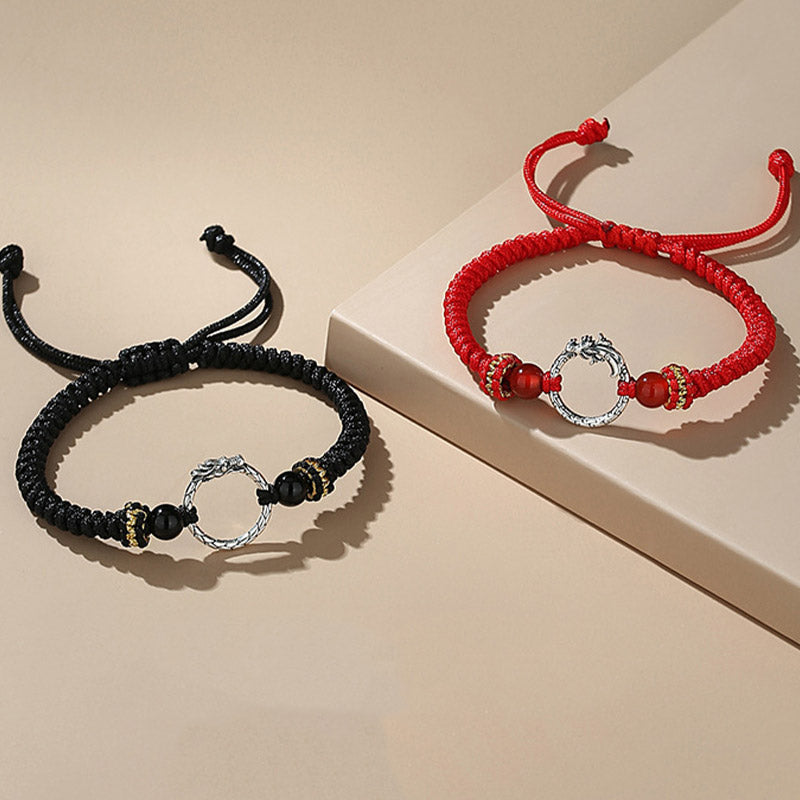Fortune Jewel Handmade 925 Sterling Silver Year of the Dragon Phoenix Peace Buckle Luck Couple Bracelet