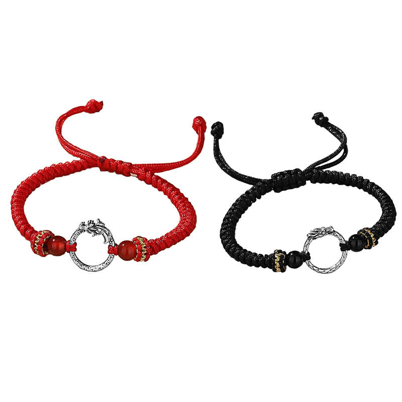 Fortune Jewel Handmade 925 Sterling Silver Year of the Dragon Phoenix Peace Buckle Luck Couple Bracelet