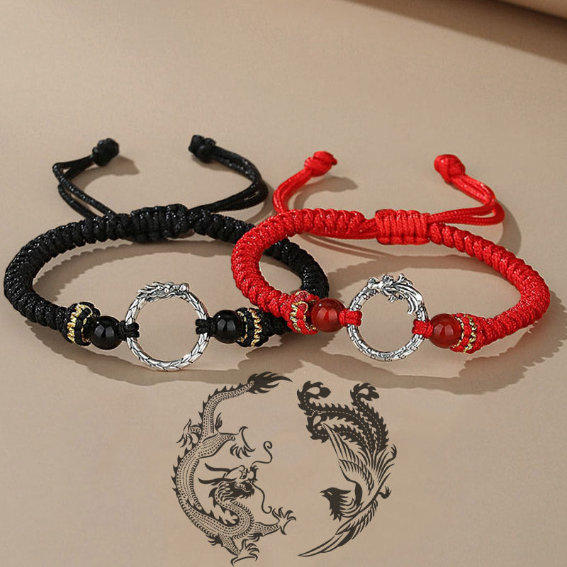 Fortune Jewel Handmade 925 Sterling Silver Year of the Dragon Phoenix Peace Buckle Luck Couple Bracelet