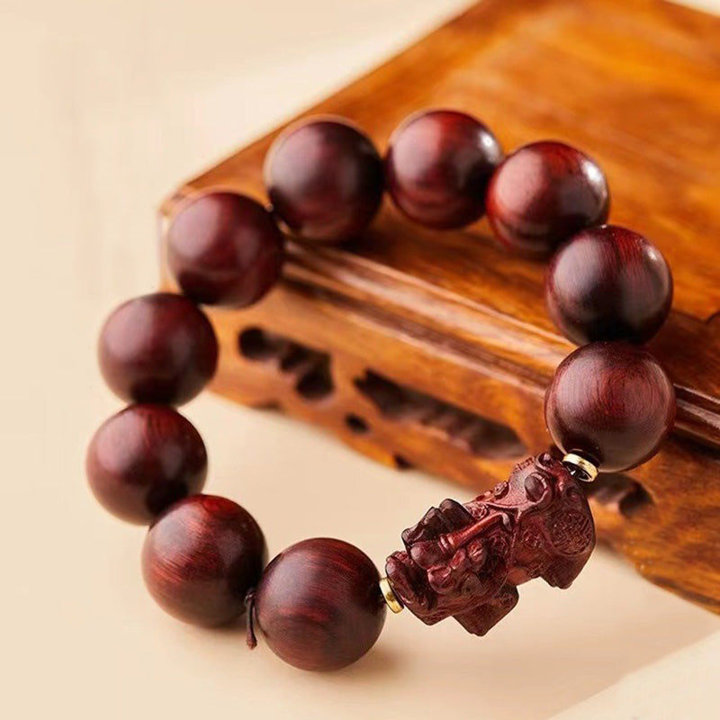 Fortune Jewel Small Leaf Red Sandalwood PiXiu Protection Bracelet