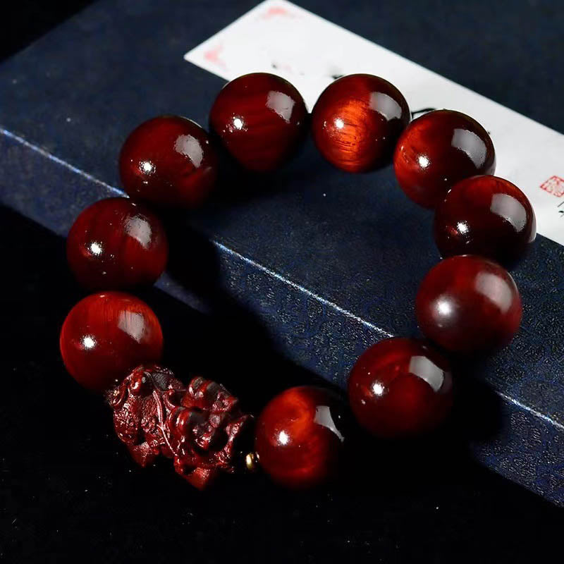 Fortune Jewel Small Leaf Red Sandalwood PiXiu Protection Bracelet