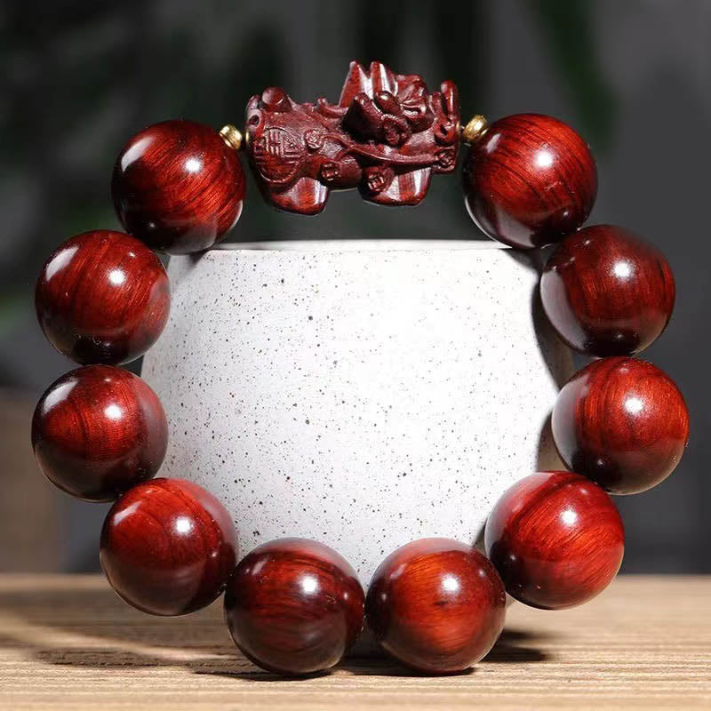 Fortune Jewel Small Leaf Red Sandalwood PiXiu Protection Bracelet
