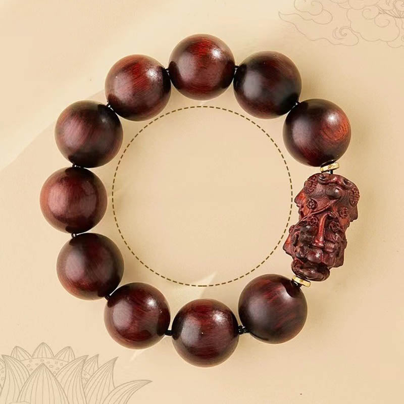 Fortune Jewel Small Leaf Red Sandalwood PiXiu Protection Bracelet